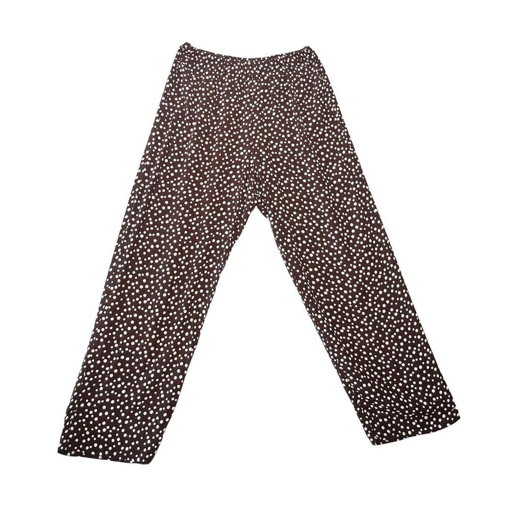 Office Siren Brown White Polkadot Flowy Rayon Pants Workwear Saks Fifth Ave sz L